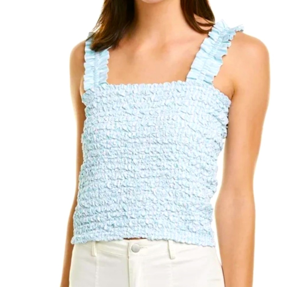 NWT- PETERSYN X Revolve Tami Cropped Smocked Tank Top Aqua